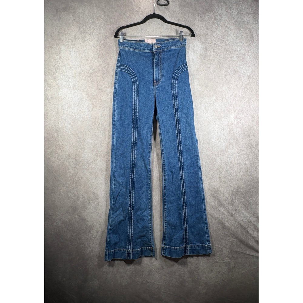 REVICE Denim Jeans Womens 29 Blue Ex-Boyfriend High Rise Flare Contrast Stitch